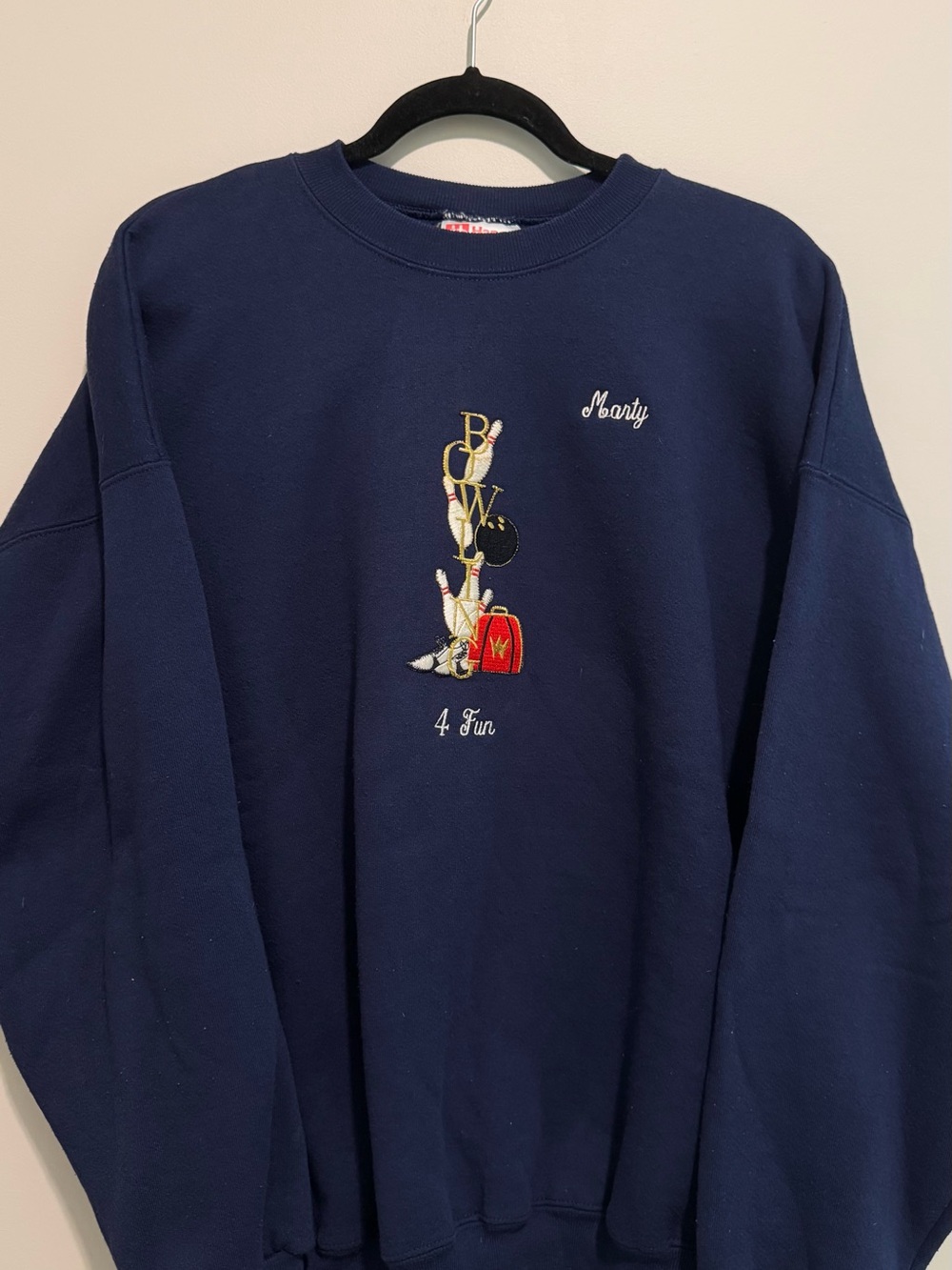 Navy Bowling Embroidered Crewneck Sweatshirt